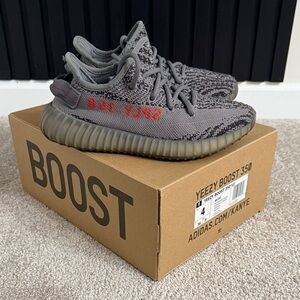 adidas Kids Yeezy Boost 350 Gray Red Sneakers